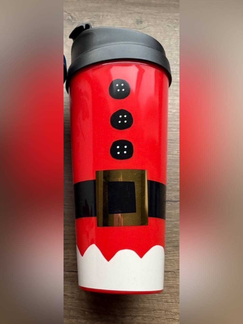 kate spade Red Santa Belt Holiday Travel Tumbler with Black Lid